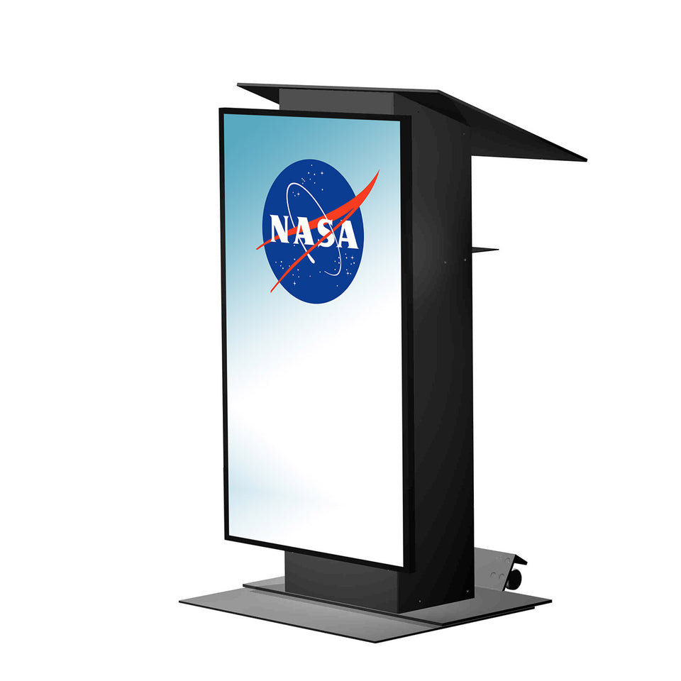 K5 lectern / podium LCD monitor with wheels from Urbann Products side view