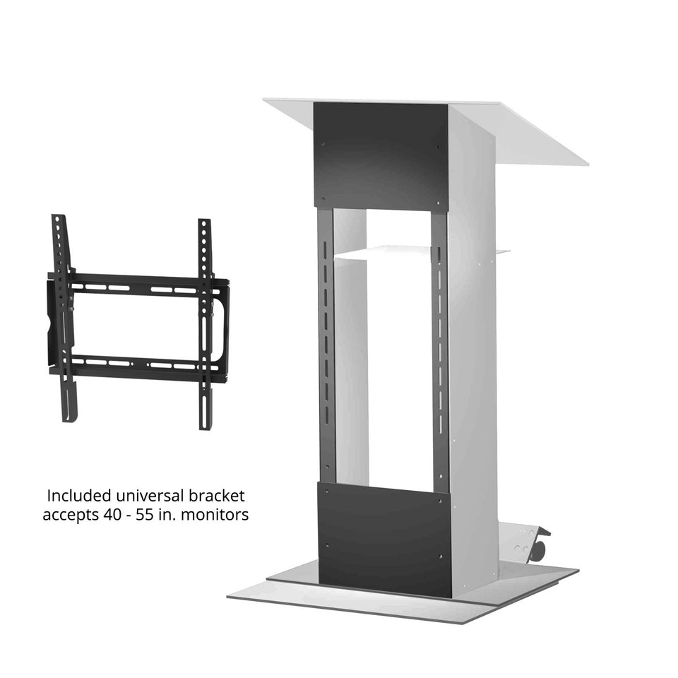 K5 lectern / podium with wheels - light grey from Urbann Products side view